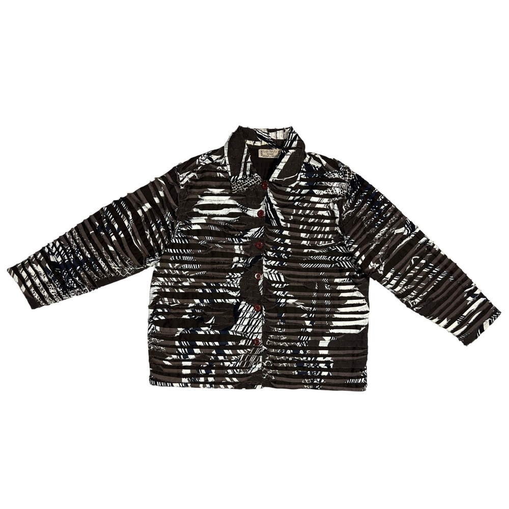 Life Style Woman Brown Black White Abstract Layers‎ Button Up Jacket Sz 1X